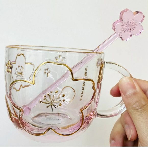 New 2020 China Starbucks Sakura Cherry 3D Petal Glass Mug Cup With Glass Rod - Picture 4 of 6